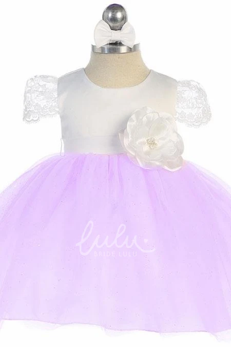 Embroidered Floral Tulle Flower Girl Dress Tea-Length