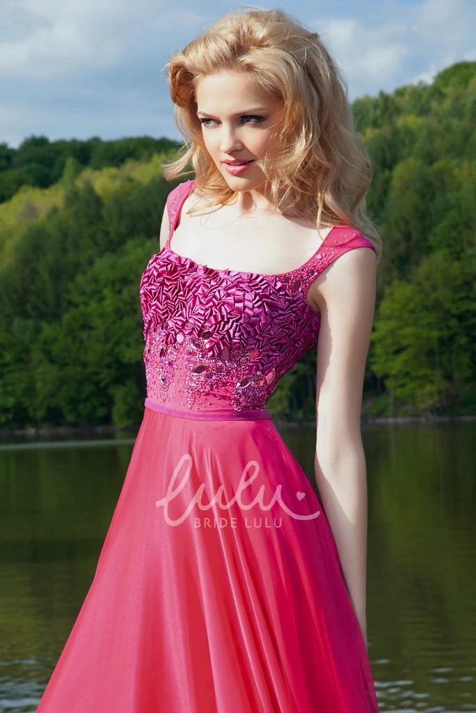 Crystal Cap-Sleeve Chiffon Prom Dress Long & Pleated