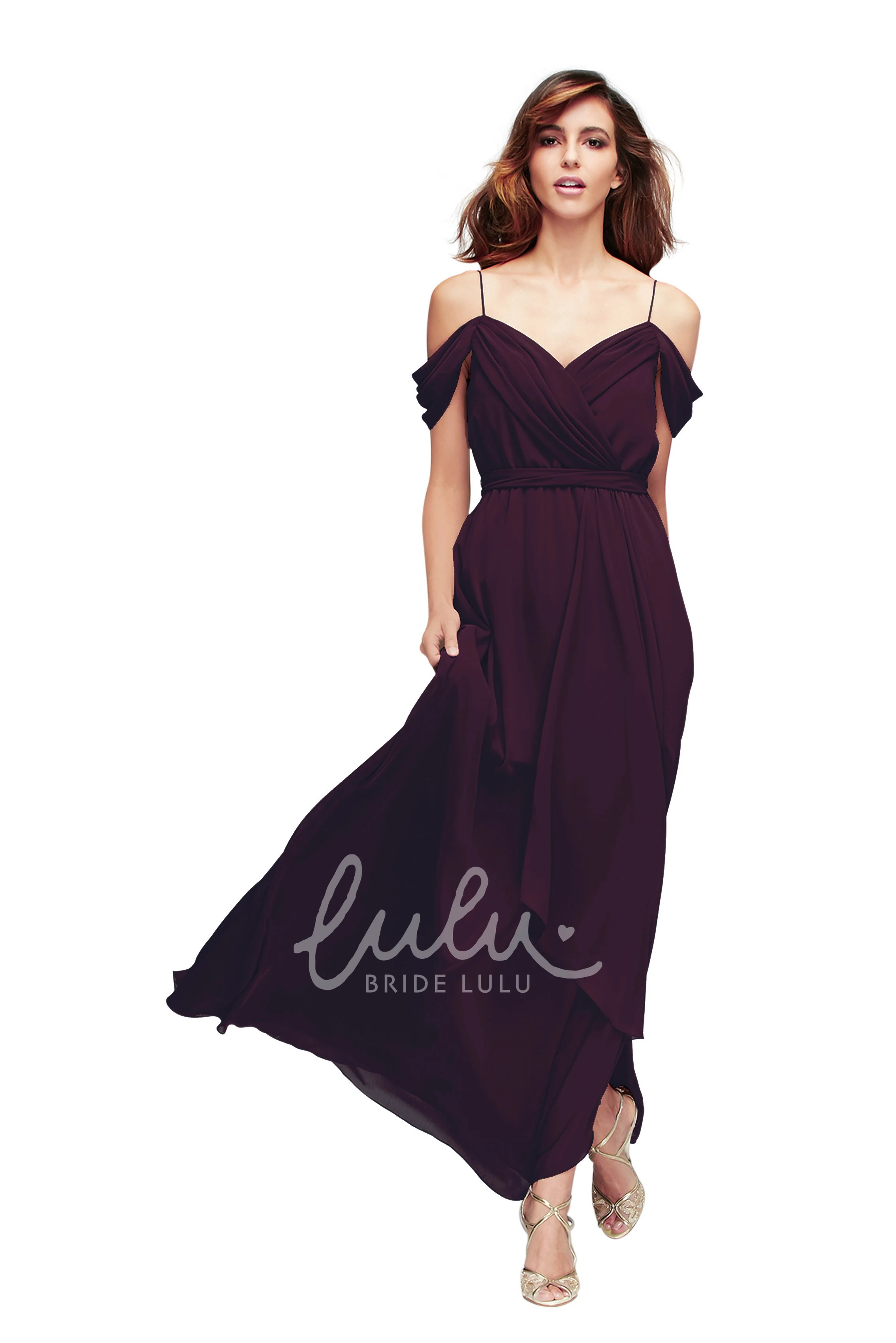 Ruched Spaghetti Chiffon Bridesmaid Dress Sleeveless Multi-Color Convertible