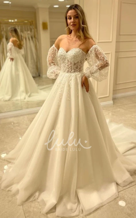 Sexy A Line Tulle Wedding Dress with Off-the-shoulder Neckline and Ruching