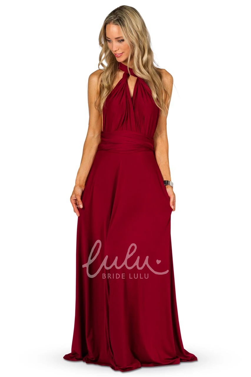 Halter Sleeveless Chiffon Bridesmaid Dress with Ruching Modern Convertible Style