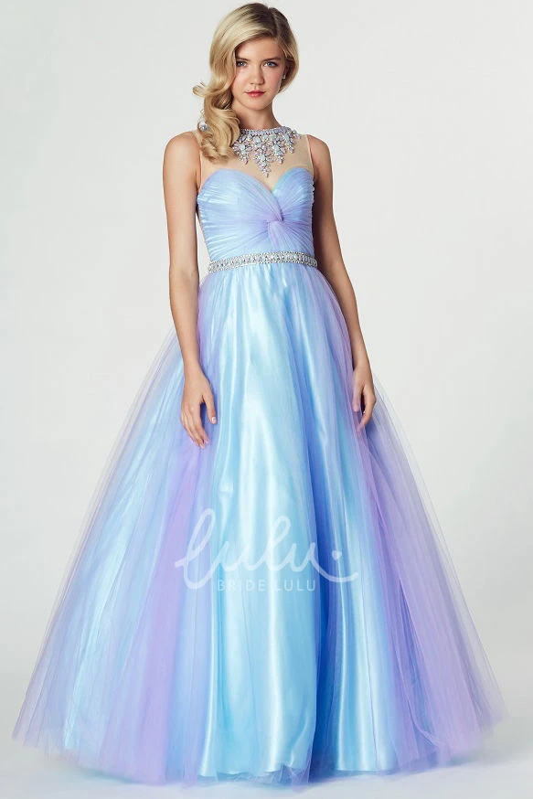 High Neck Sleeveless Ruched A-Line Tulle Prom Dress