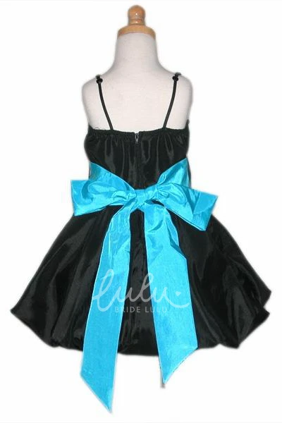 Beaded Cap-Sleeve Tea-Length Flower Girl Dress with Straps