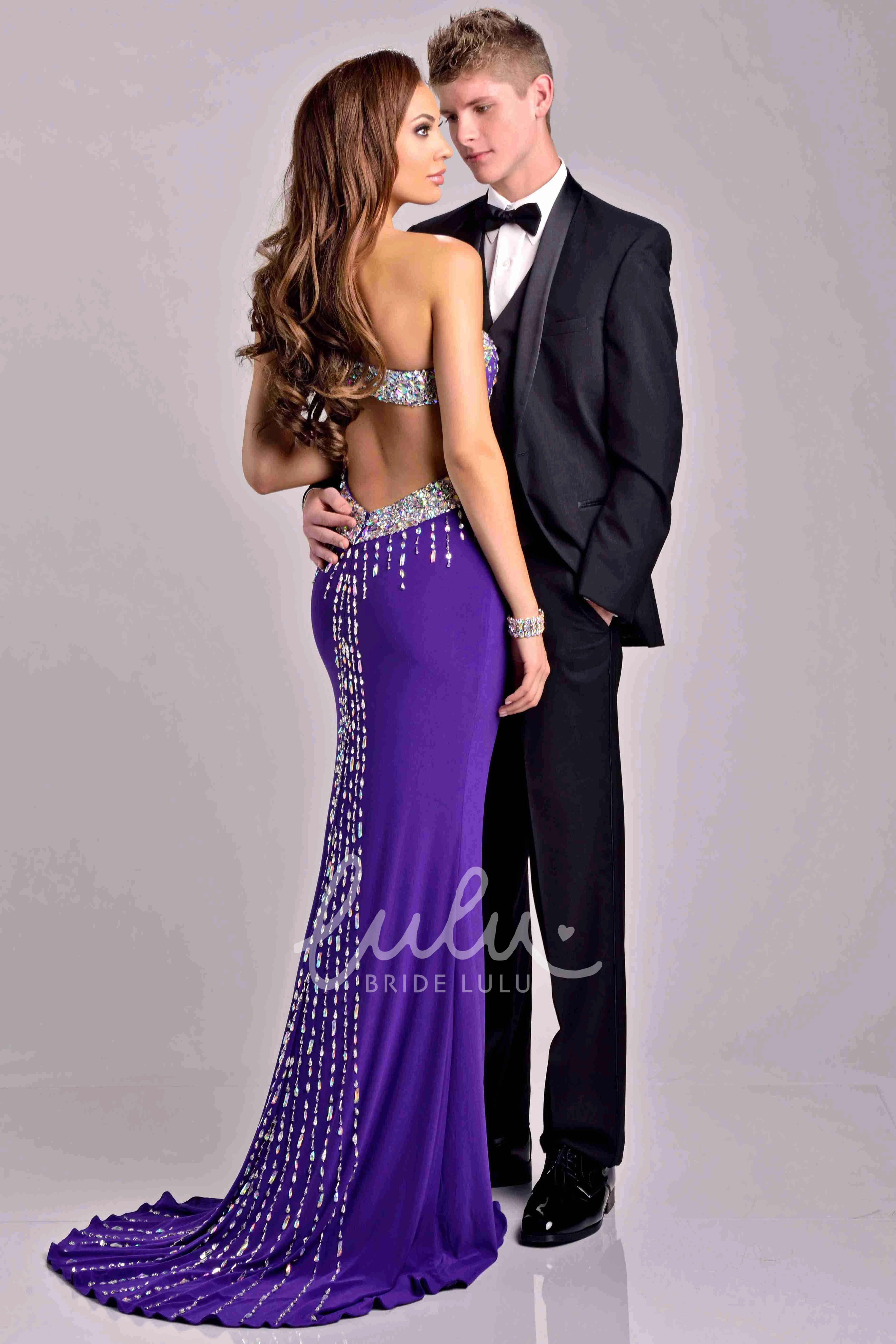 Beaded One-Shoulder Jersey Sheath Prom Dress with Side Slit