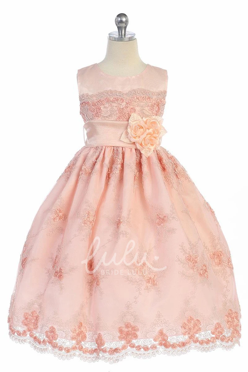 Lace Floral Appliqued Ribbon Flower Girl Dress Unique Bridesmaid Dress Women