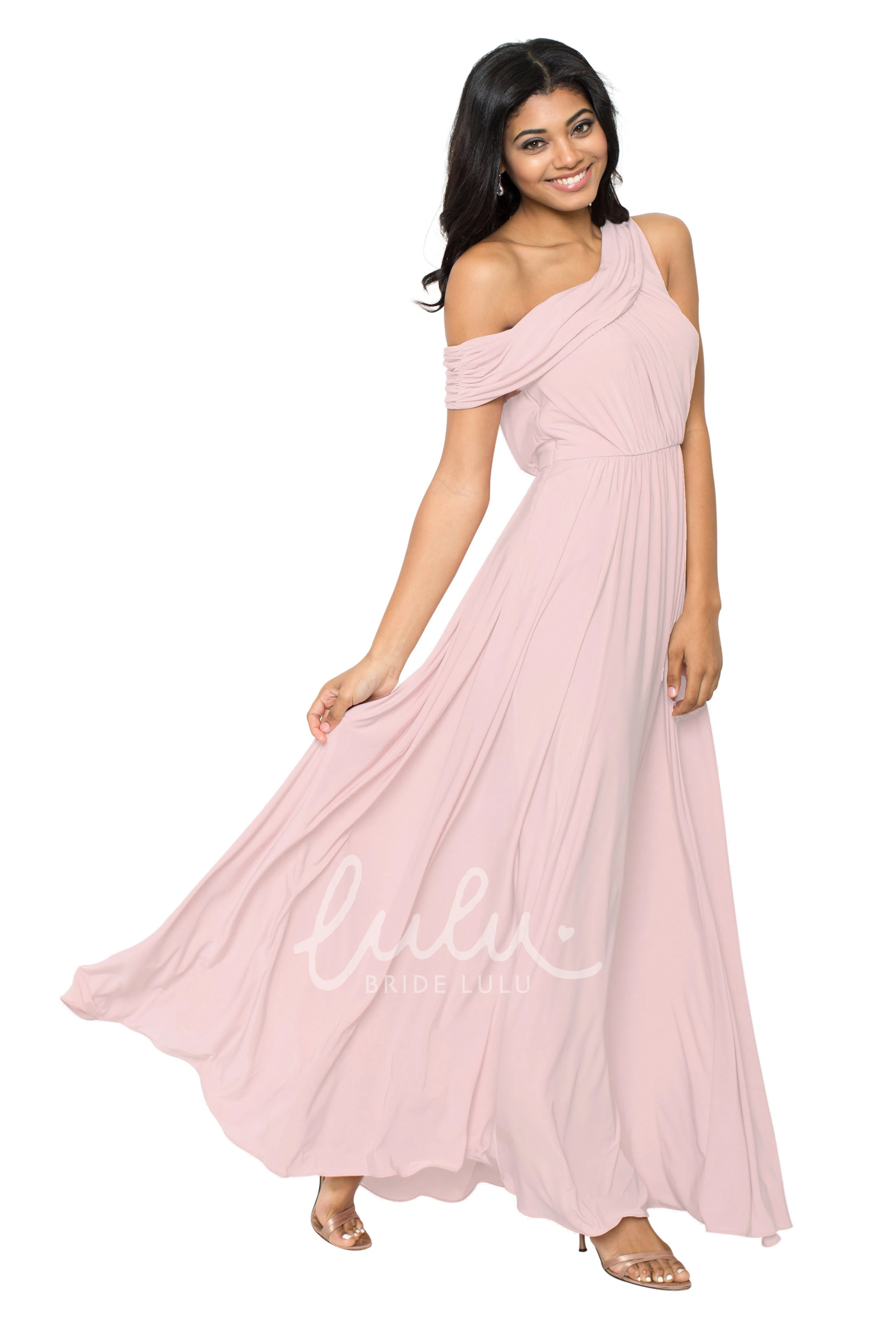 One-Shoulder Ruched Chiffon Convertible Bridesmaid Dress in Muti-Color