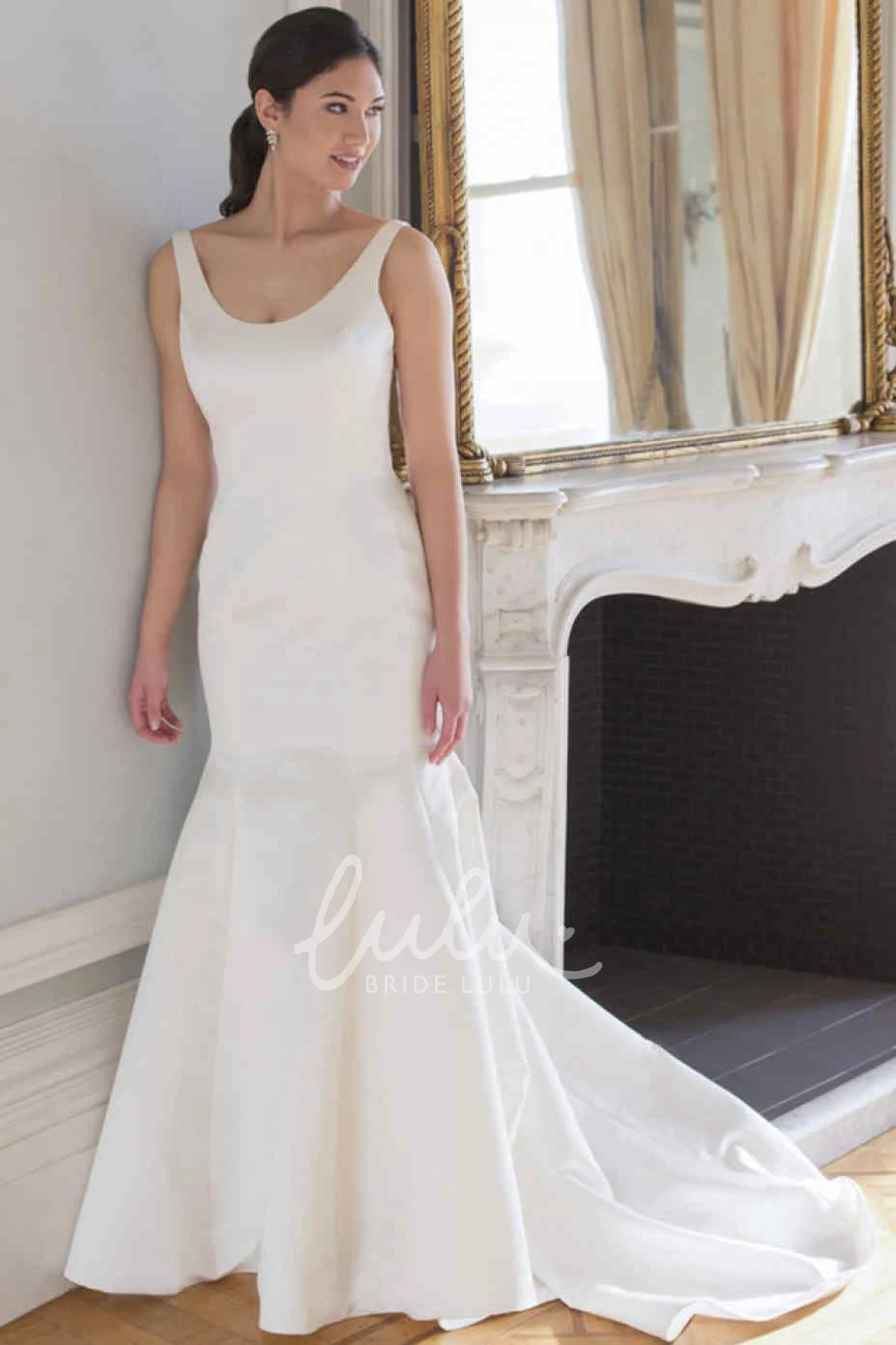 Satin Illusion Wedding Dress with V-Neck Sleeveless
