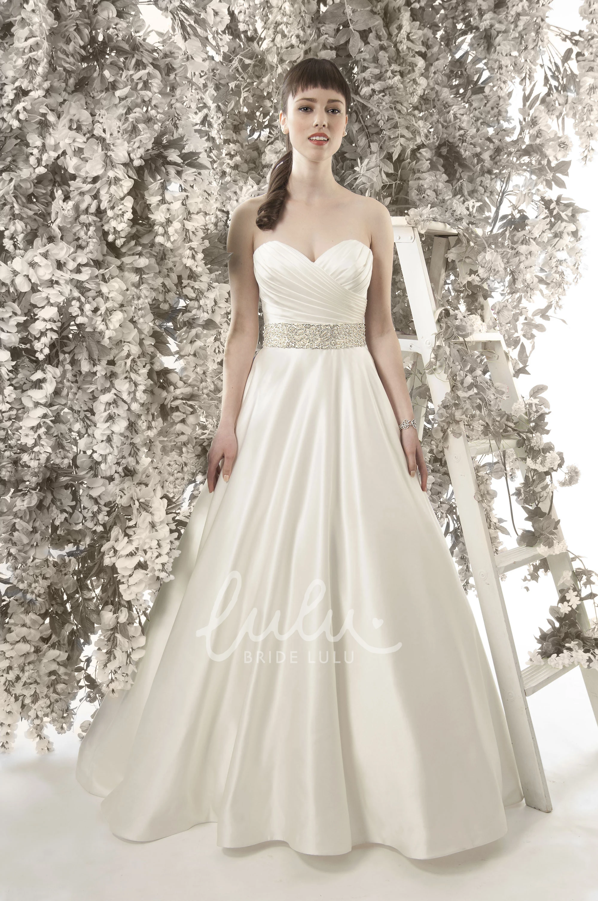 Sweetheart Jeweled Satin A-Line Wedding Dress Floor-Length