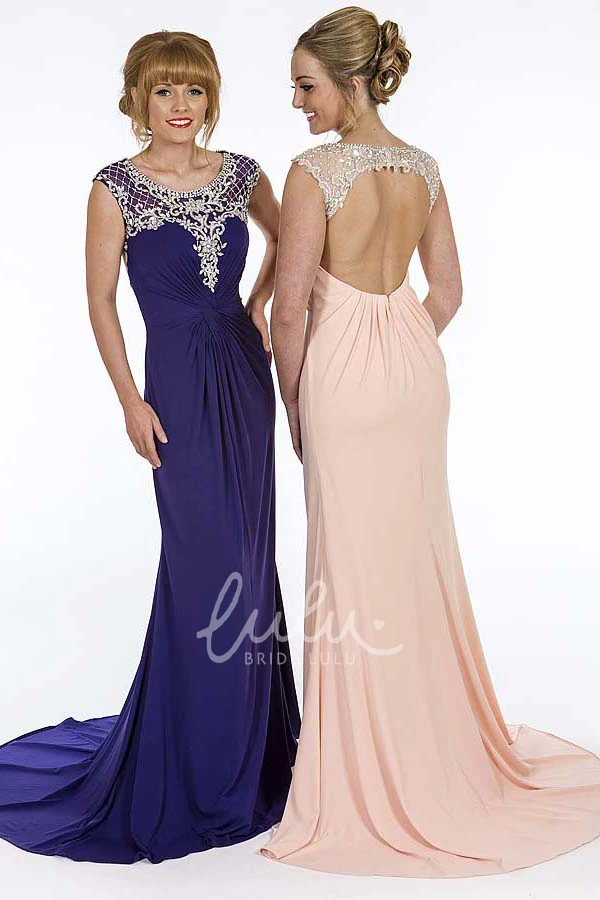 Cap-Sleeve Ruched Chiffon Prom Dress With Beading Elegant Chiffon Prom Dress with Cap-Sleeves and Beading