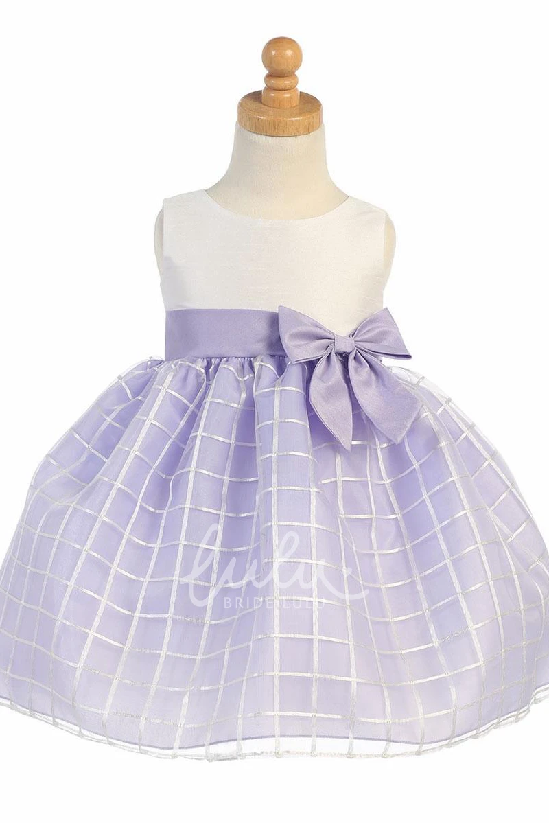 Sleeveless Organza Flower Girl Dress with Bow Tea-Length Dress for Girls