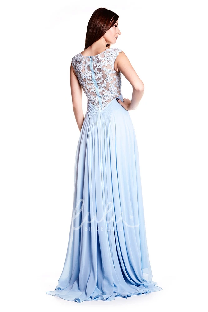 Appliqued Chiffon Cap Sleeve Prom Dress with Illusion Back Classy Prom Dress
