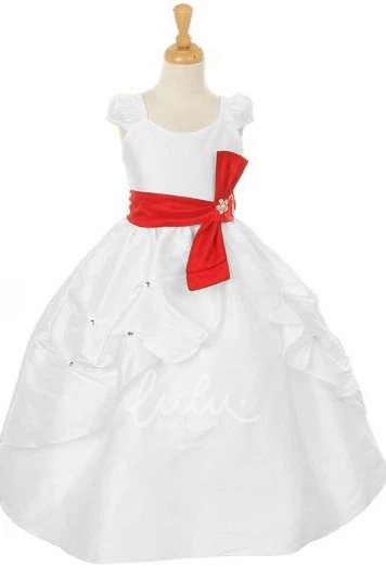 Tiered Floral Flower Girl Dress with Bow Ankle-Length