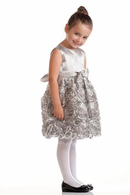 Bowed Satin Flower Girl Dress Knee-Length Tiered Casual