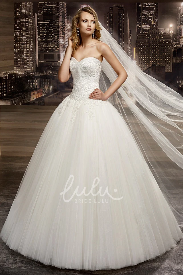 Appliqued Sweetheart Wedding Dress with Puffy Skirt and Beaded Corset