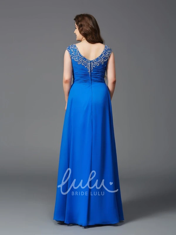 Cap Sleeve A-Line Jersey Formal Dress with Ruching & Beading