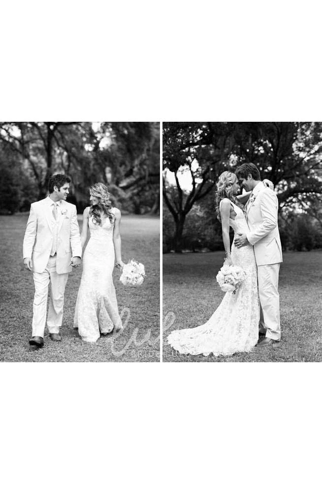 Low-V Back V-neck Lace Wedding Dress Sheath Style