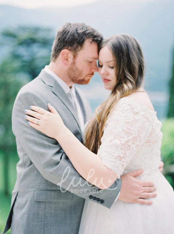 Off-shoulder Lace A-line Wedding Dress with Zipper Closure