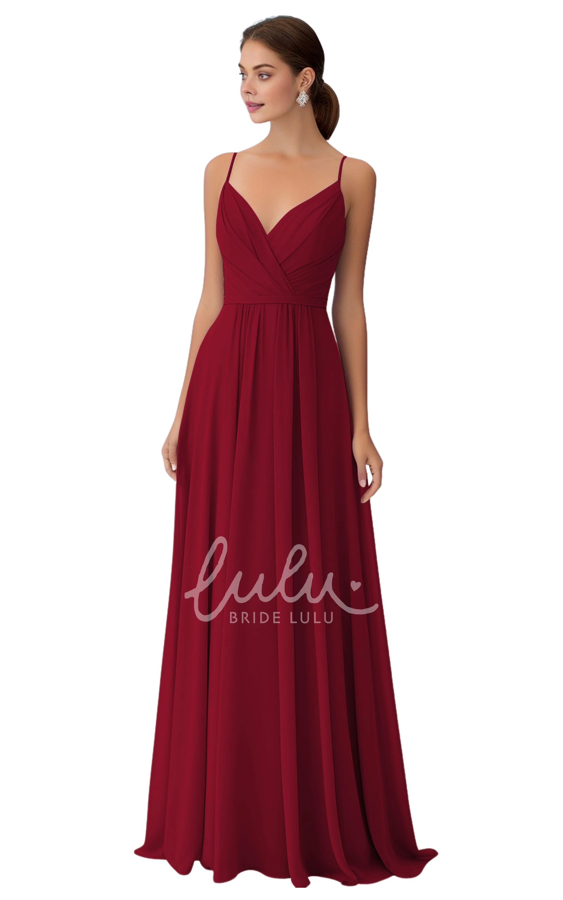 V-neck A-Line Chiffon Bridesmaid Dress Bohemian and Unique