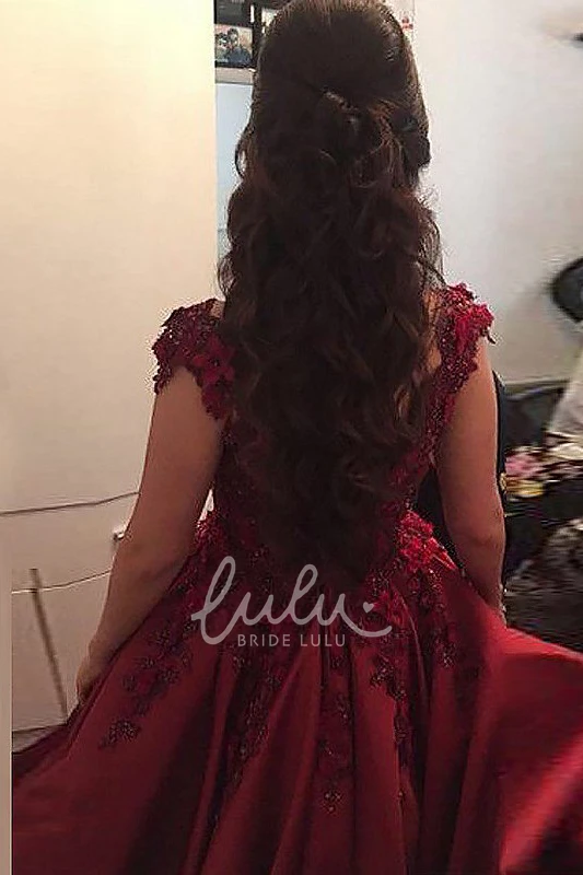 Off-the-Shoulder Cap Sleeve A-Line Satin Lace Bridesmaid Dress