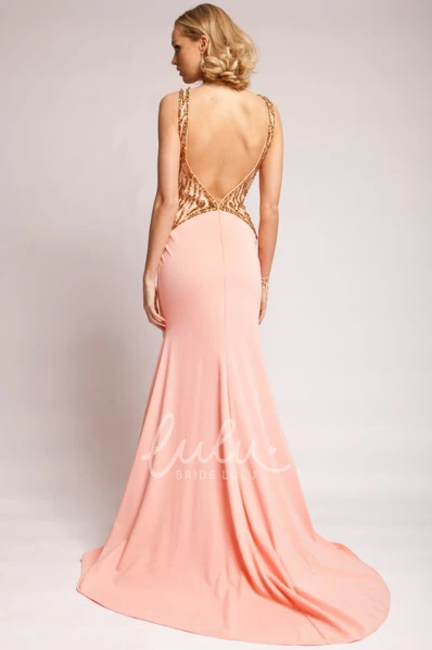 Beaded Sleeveless Sheath Prom Dress Long Jersey Dress