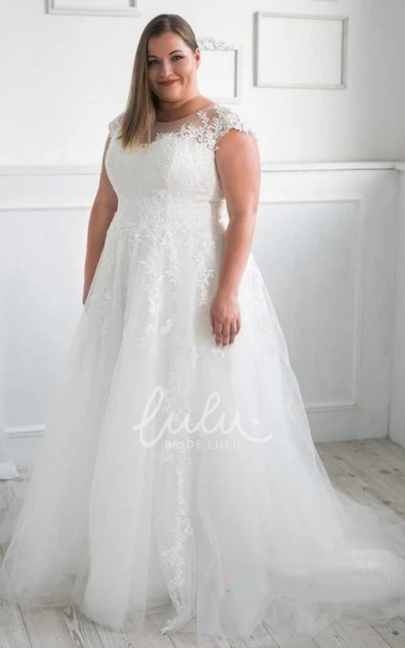 Romantic A Line Tulle Wedding Dress with Appliques and Sweep Train