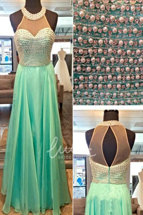 Elegant High-Neck Beaded Chiffon Prom Dress Sleeveless Women's Formal Gown