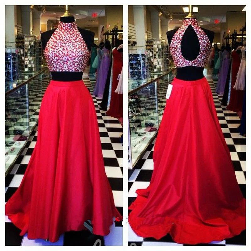 High Neck Beaded Two-Piece Prom Dress Long Unique Prom Dress 2025