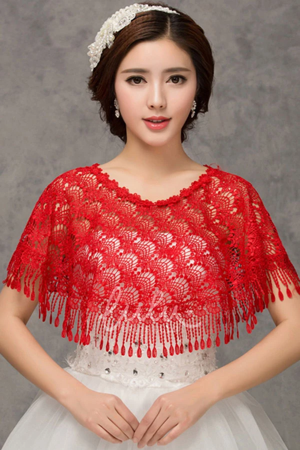 High-end Lace Red Word Collar Shoulder Cape Shawl Dress New Modern Women's Formal Wear
