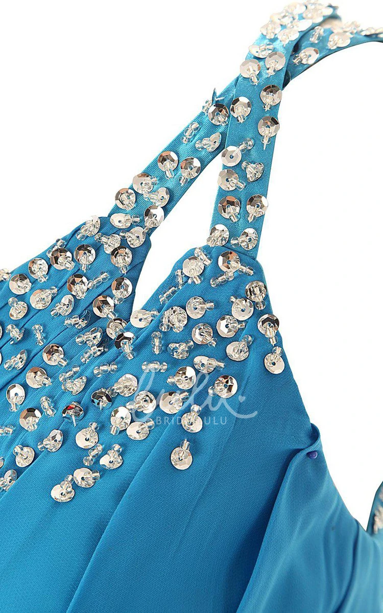 One-shoulder Chiffon Gown With Beaded Detail