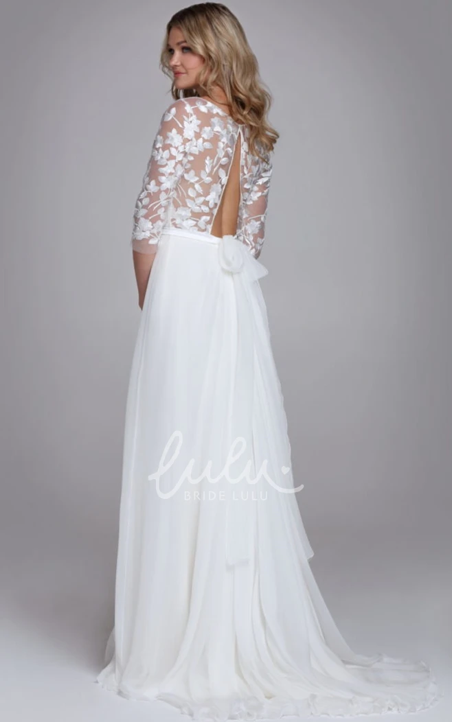 Bohemian Chiffon Bateau Brush Train Wedding Dress with Appliques Boho Wedding Dress 2025 Women's Country Simple