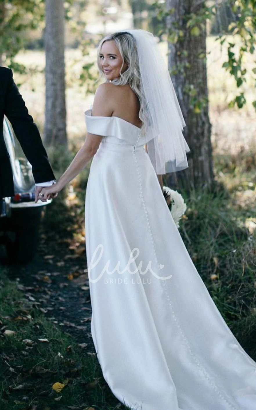 Off-the-shoulder Satin A-Line Wedding Dress Sleeveless Ruching