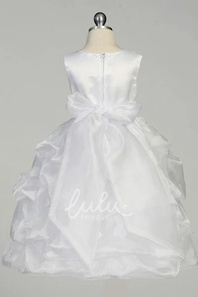 Ruched Organza Satin Flower Girl Dress Tea-Length