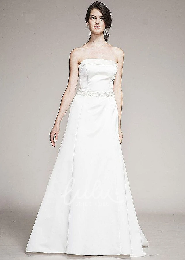 Satin Strapless A-Line Wedding Dress with Jeweled Maxi