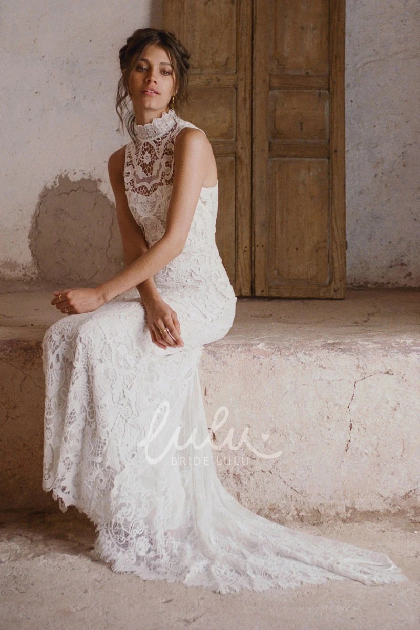 Lace High Neck Sleeveless Keyhole Back Wedding Dress Sexy & Classy