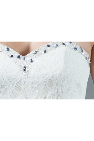 Crystal Sheath Wedding Dress with Sweetheart Neckline Lace and Train