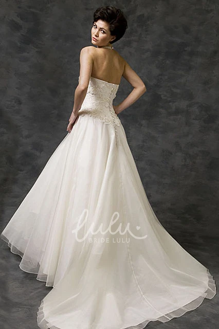 Strapless Tulle&Satin Wedding Dress with Watteau Train A-Line