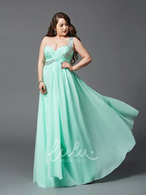 One-Shoulder Sleeveless A-Line Chiffon Dress with Criss Cross & Zipper