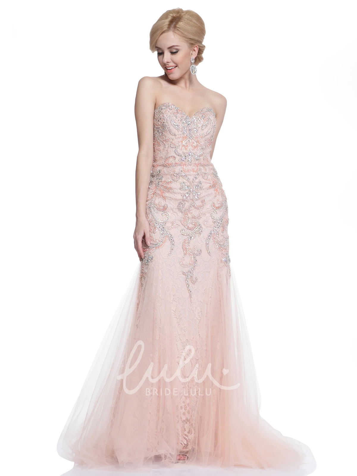 Sleeveless Sweetheart Sheath Tulle Lace Formal Dress with Beading