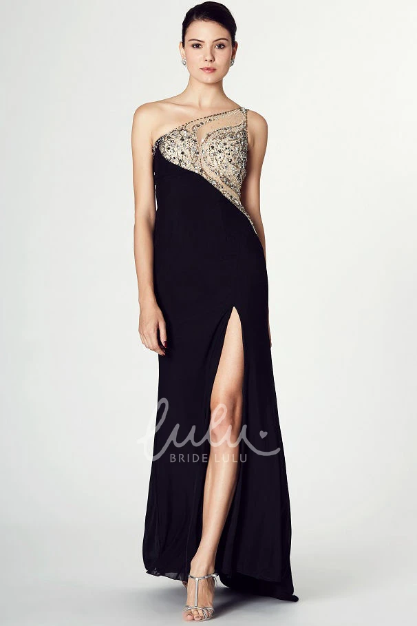 Sleeveless Sheath Jersey Prom Dress with One-Shoulder and Split-Front