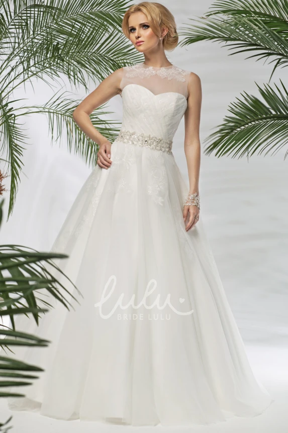 Sweetheart A-Line Tulle Wedding Dress with Waist Jewelry Floor-Length