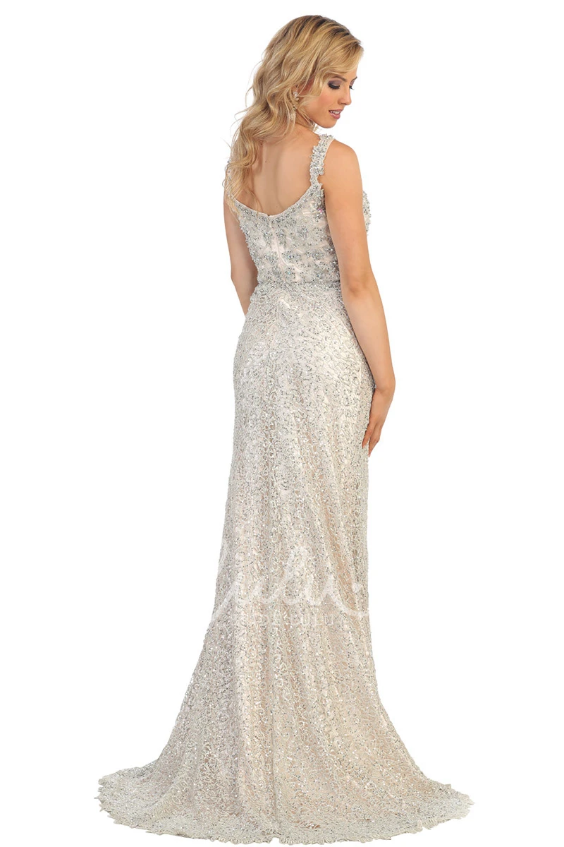 Sleeveless Lace Bridesmaid Dress with Straps and Low-V Back