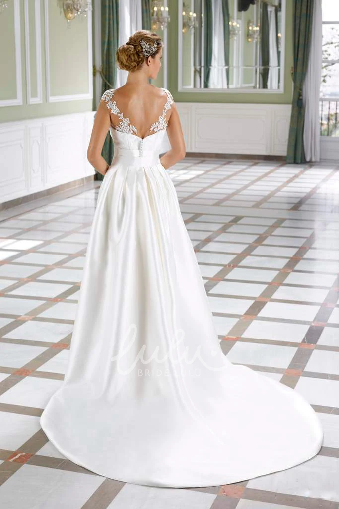 Sleeveless Satin&Lace Sheath Wedding Dress with Low-V Back Elegant Wedding Dress 2025