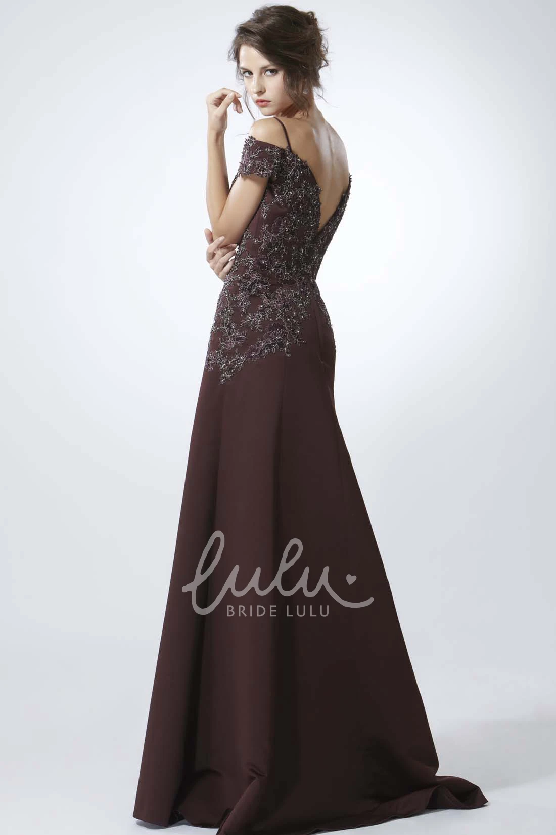 A-Line Floor-Length Chiffon Prom Dress with Appliques and Low-V Back Classy Prom Dress