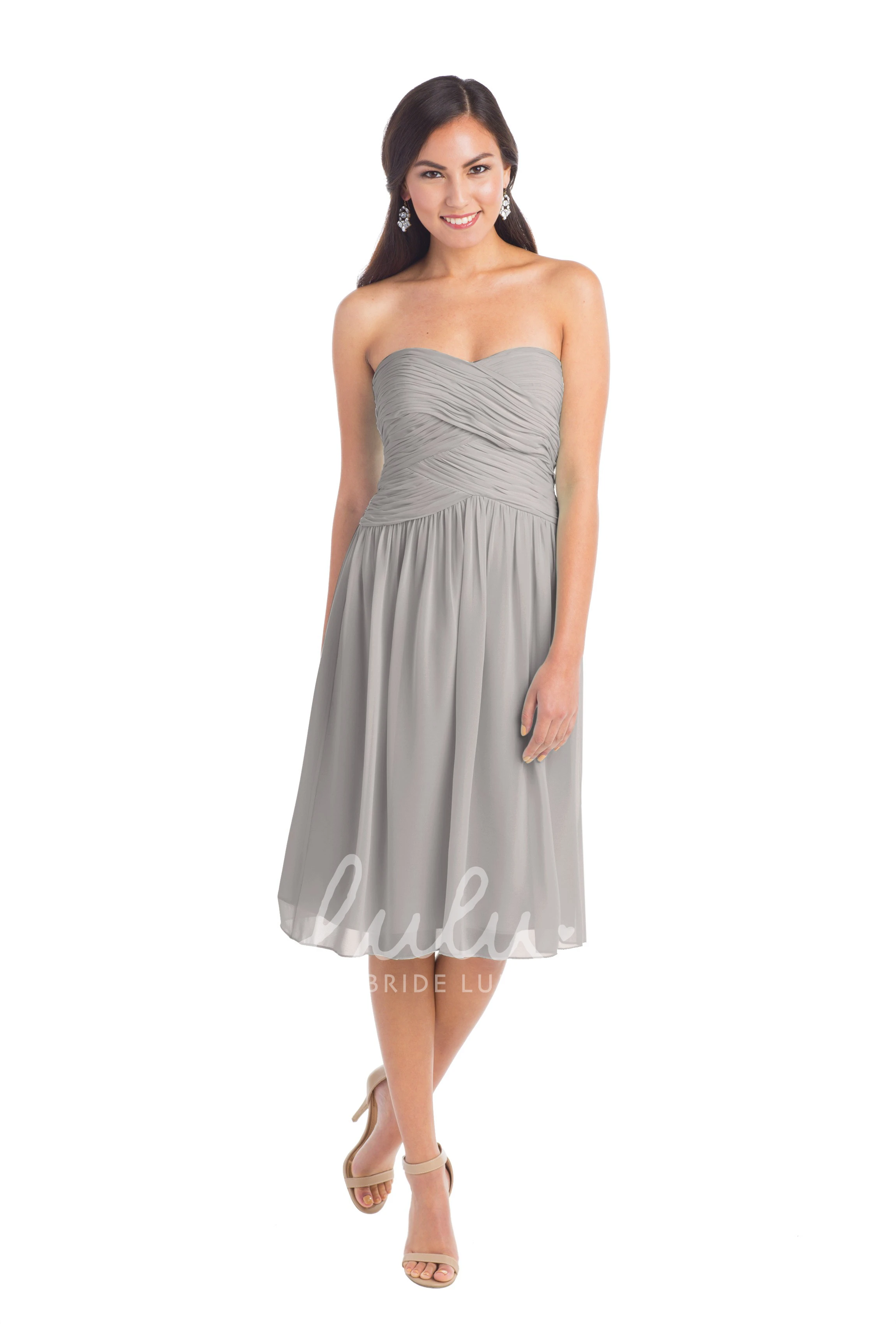 Tea-Length Sweetheart Sleeveless Chiffon Convertible Bridesmaid Dress Criss-Cross Muti-Color