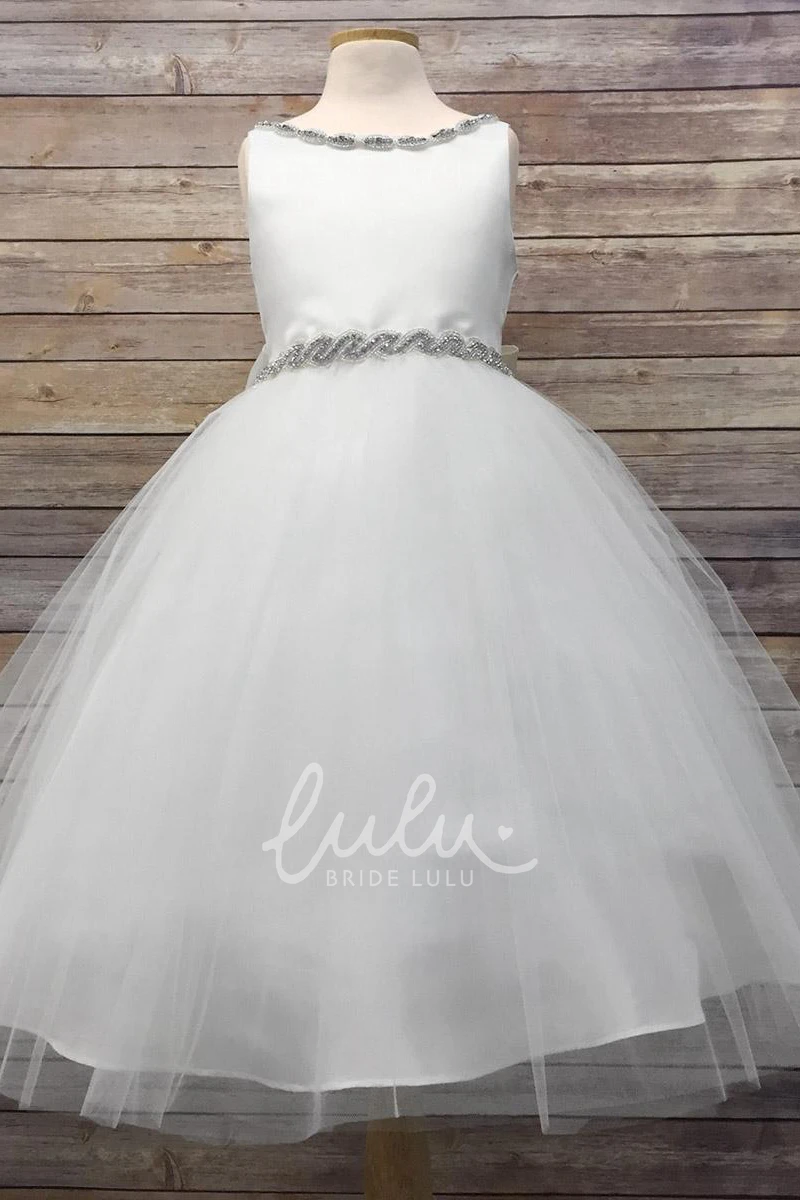 Beaded Tulle V-Neck Flower Girl Dress Tea-Length Elegant 2025