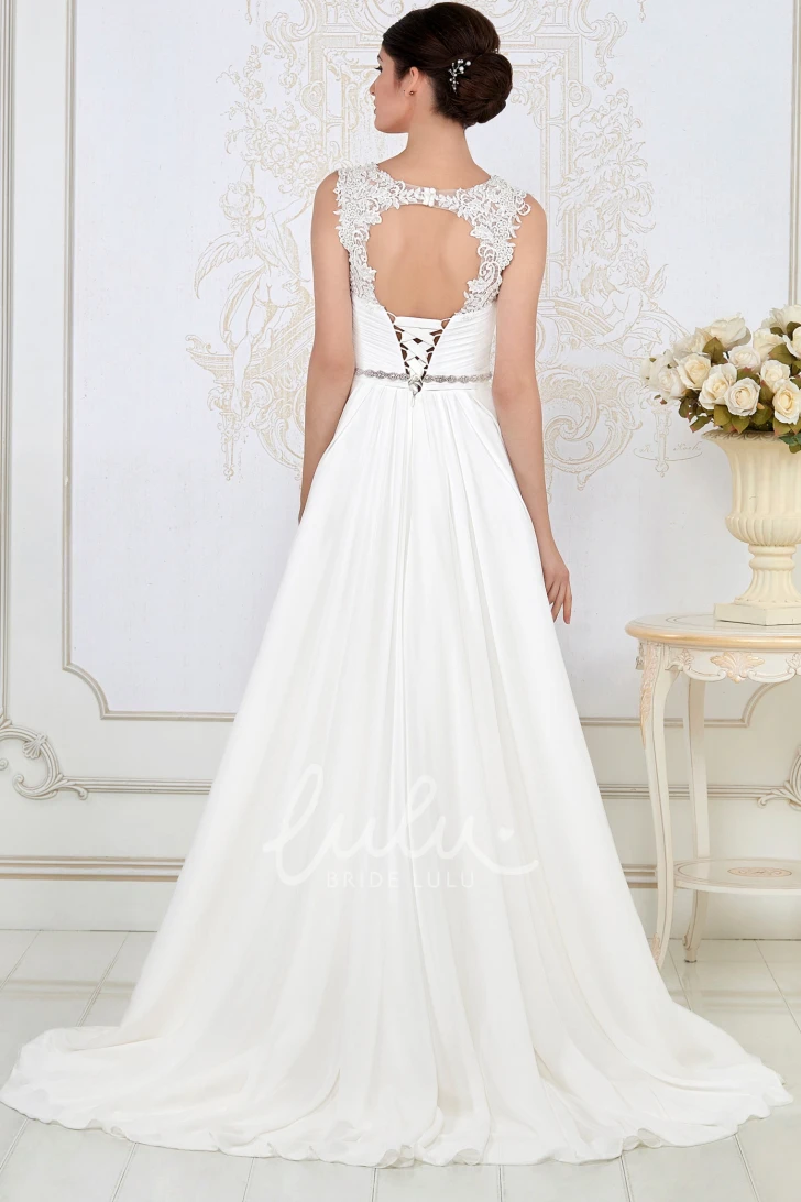 High-Neck Tulle&Satin Wedding Dress Sheath Floor-Length Ruched Appliques