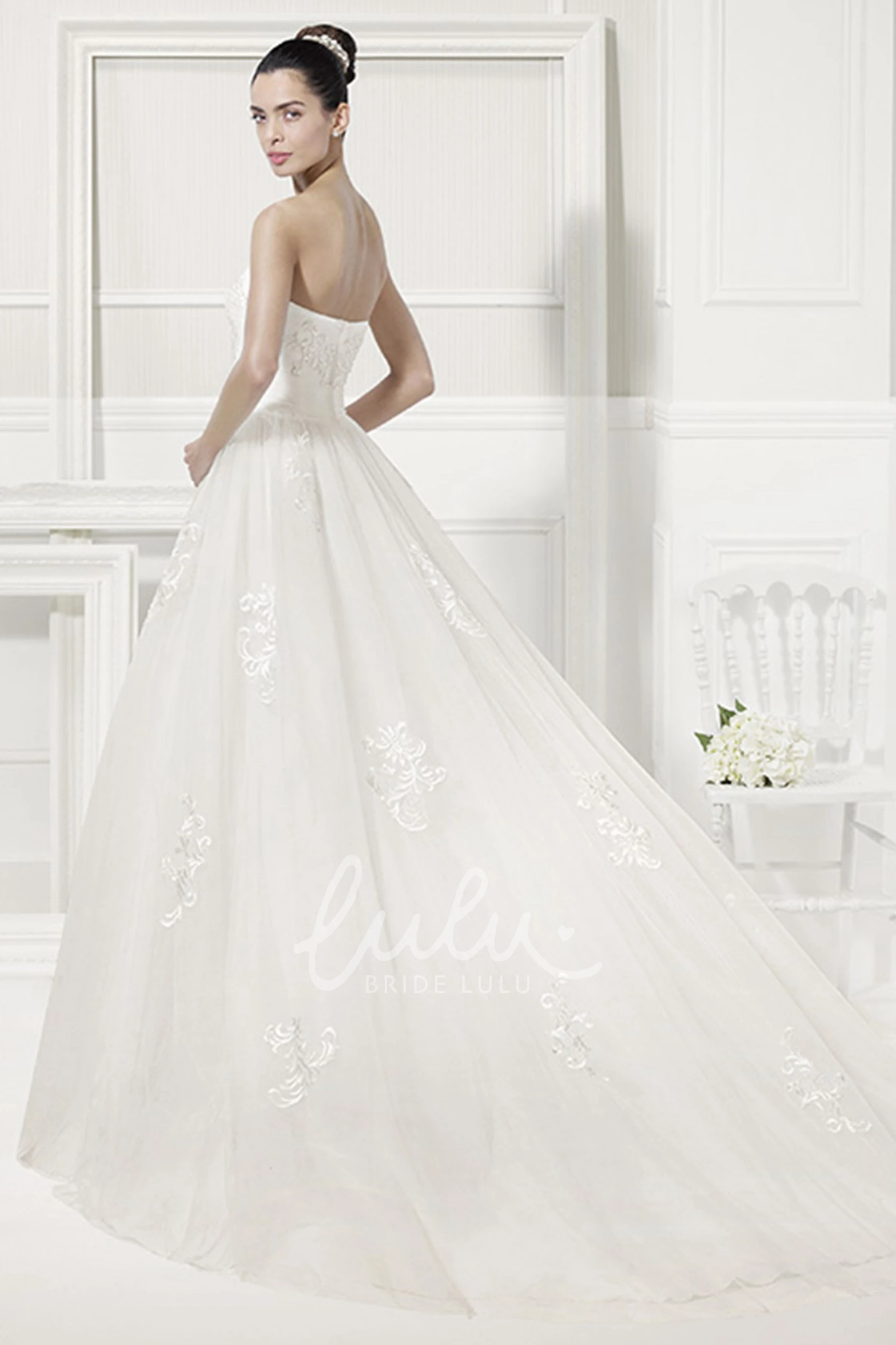 Tulle Sweetheart Wedding Dress with Embroidery Details and Pleats