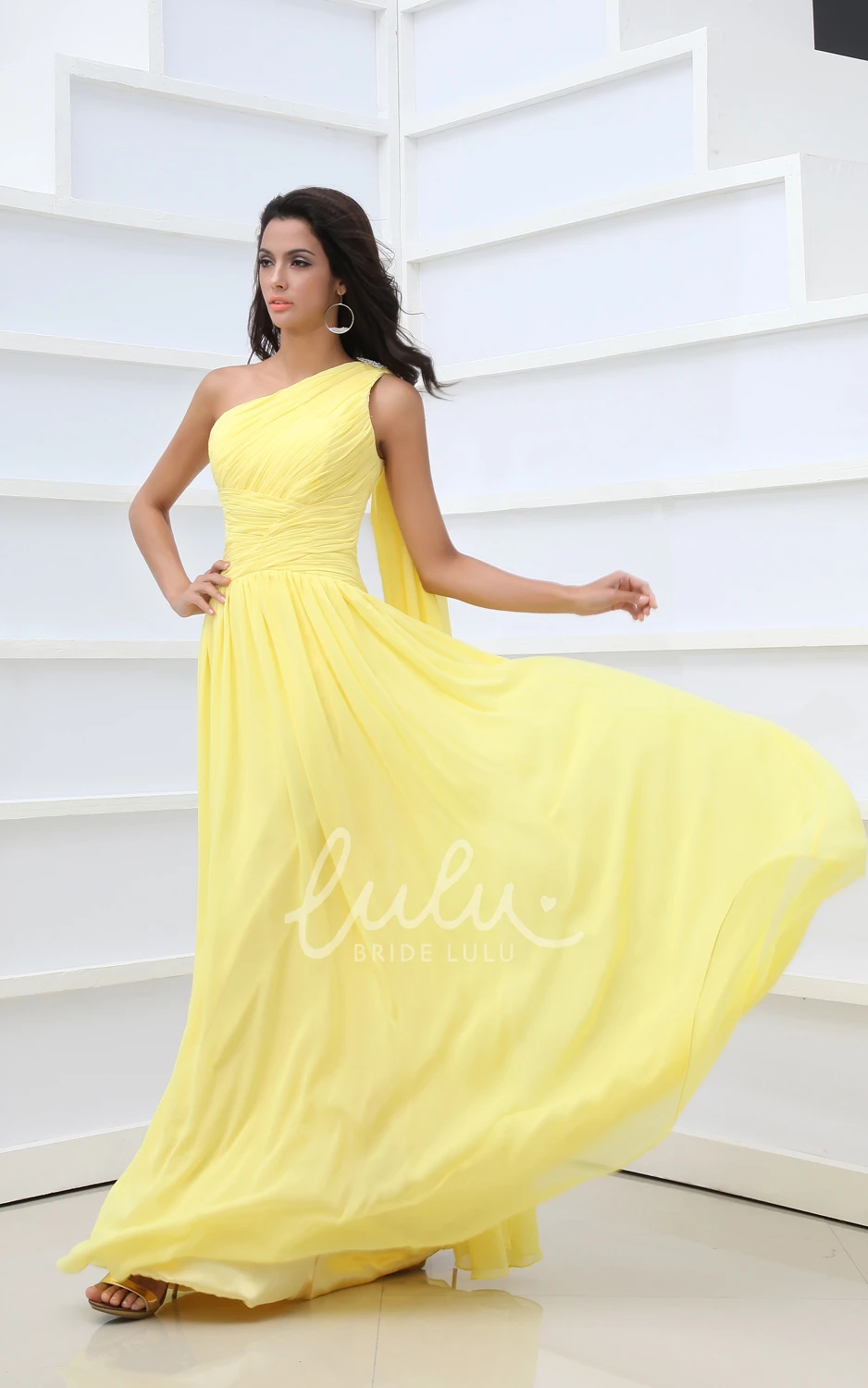 Vintage Chiffon One-Shoulder Bridesmaid Dress with Empire Waist