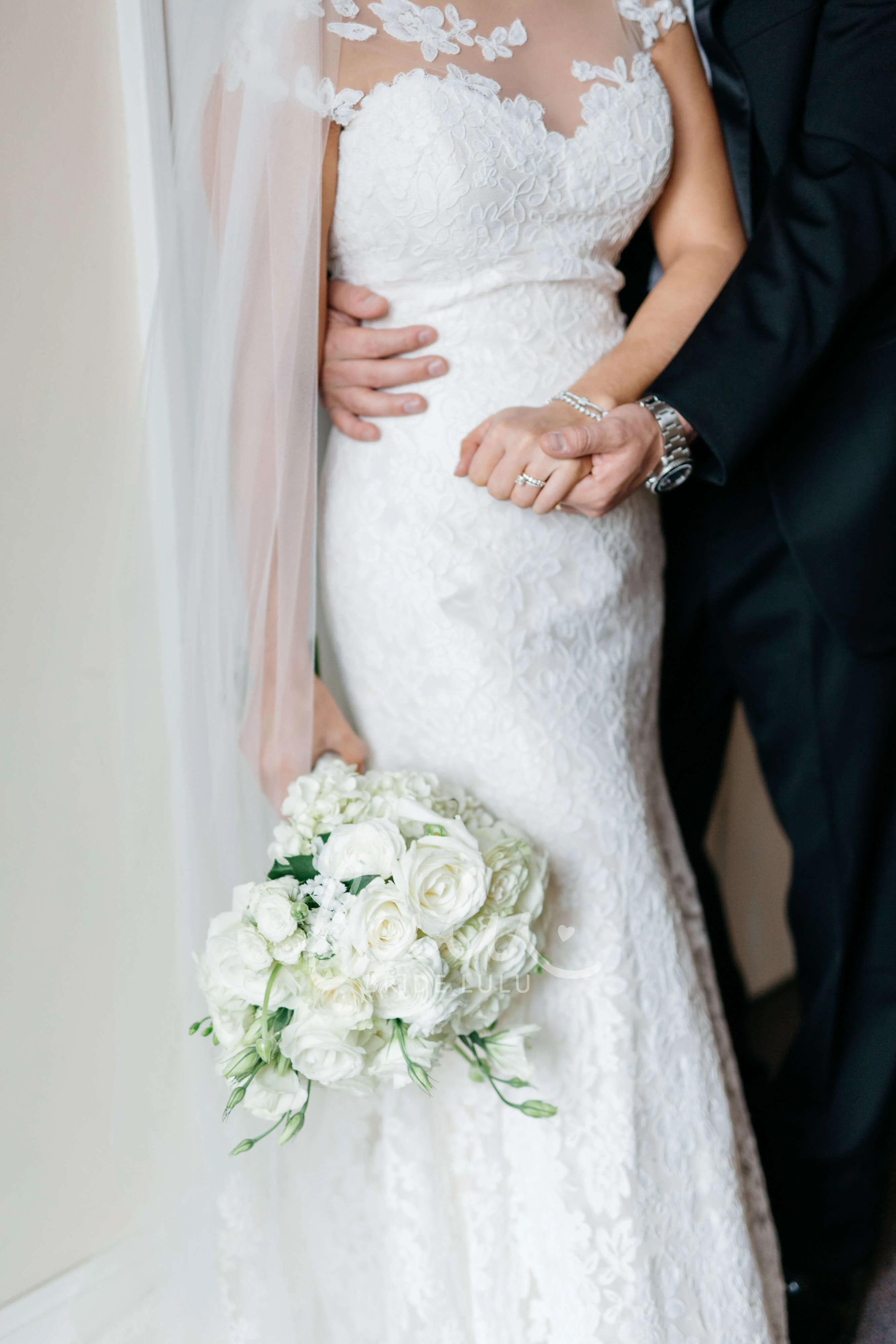 Mermaid Bateau Gown with Empire Waist and Lace Cap Sleeves Floral Appliques Unique Wedding Dress