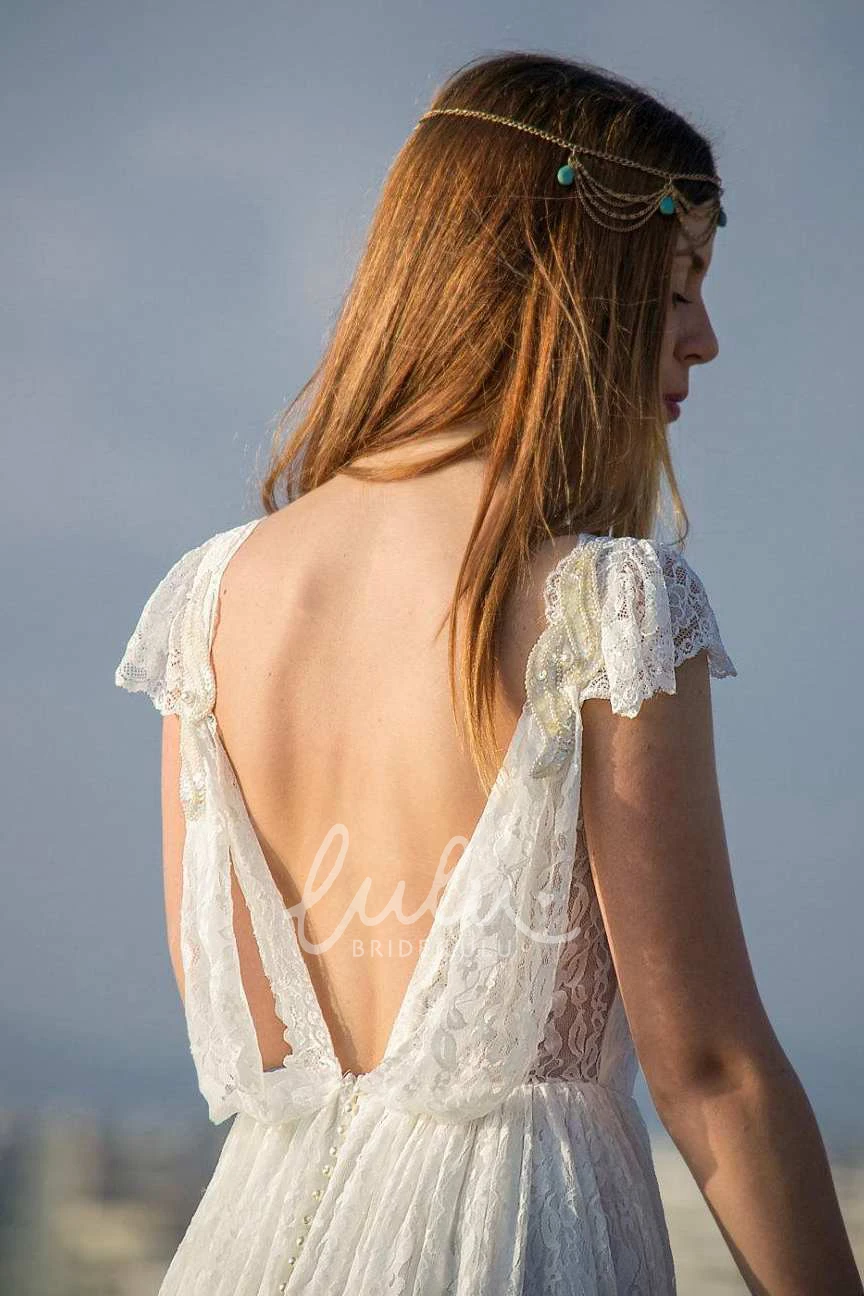 Backless Applique Lace Wedding Dress